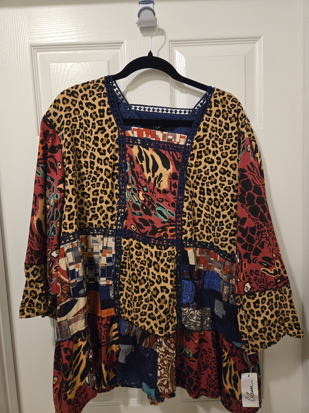 Mixed-Print Leopard Patchwork Blouse in Multi-Color - Picture 6 of 9